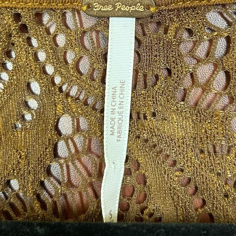Free People Brown Lace Puff Sleeve Mini Dress Deep V Neckline Sz Small - Picture 3 of 5